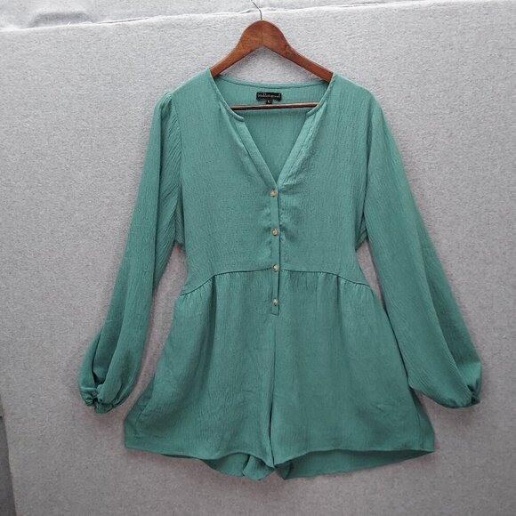 Wishlist Pants - Wishlist Apparel Womens Long Sleeve Green Romper Size L